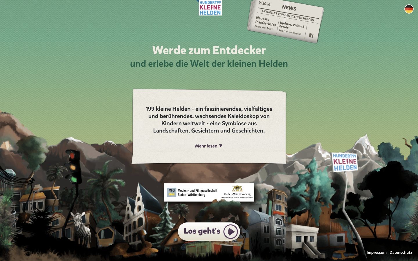 Startansicht der interaktiven Webplattform 199 kleine Helden